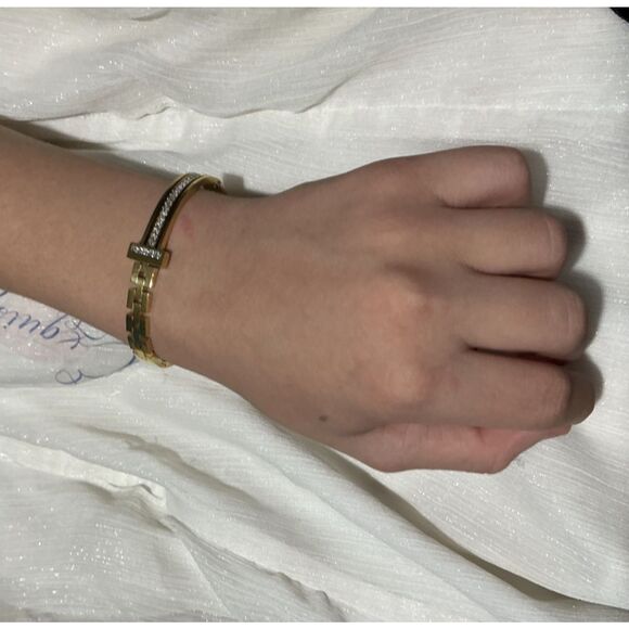 👠 Gold Link Cz Diamond Bangle Bracelet - Picture 8 of 17